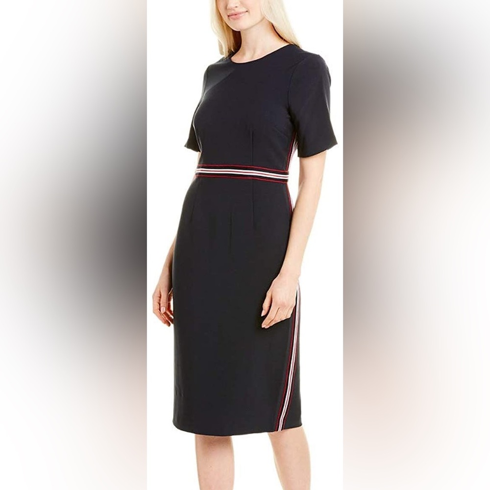 Maggy London Athletic Striped Short Sleeve Stretch Crepe Dress